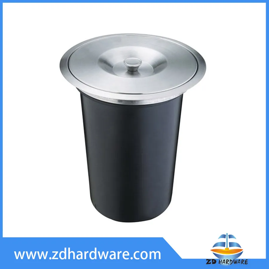 Plastic Body Stainless Steel Cover Bin Kitchen Worktop Bins Countertop Wast Bin
