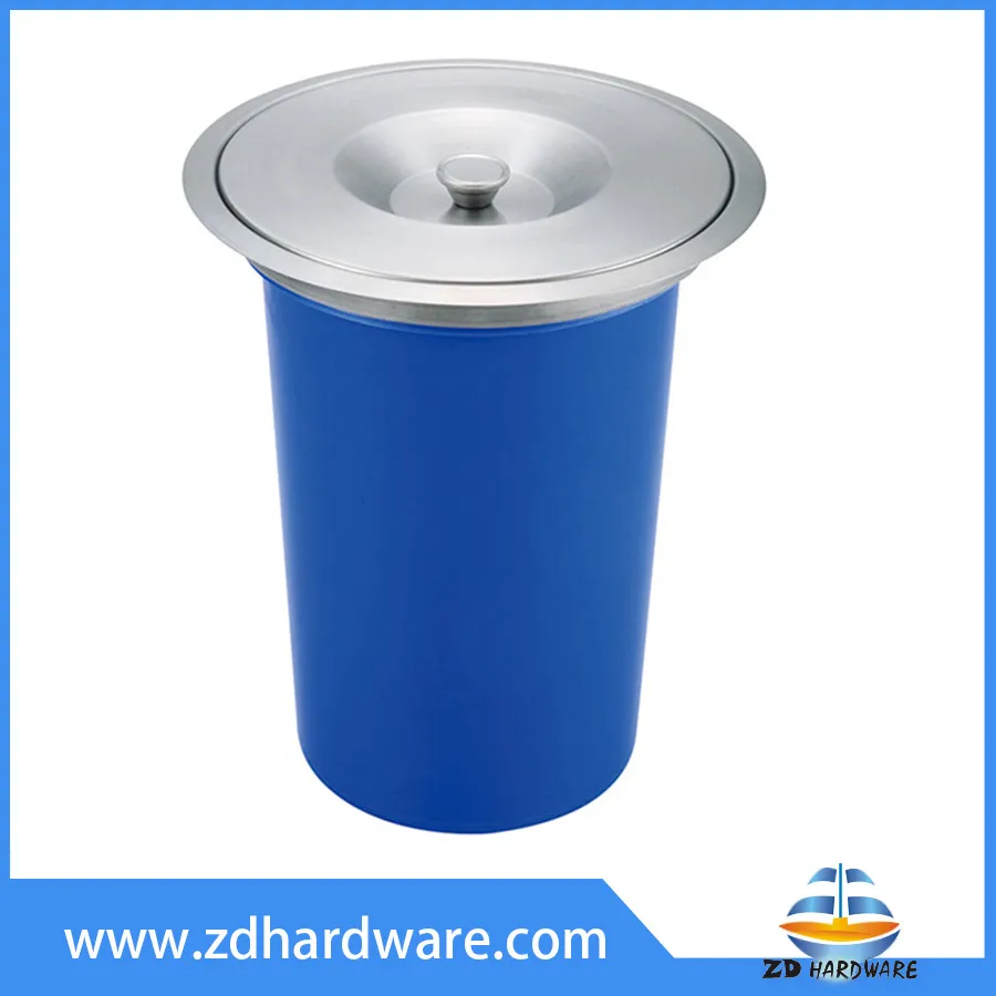Plastic Body Stainless Steel Cover Bin Kitchen Worktop Bins Countertop Wast Bin