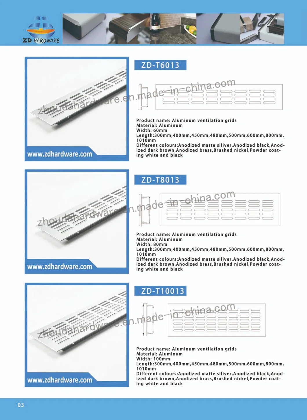 Cabinet Ventilation Grids / Aluminum Ventilation Grilles