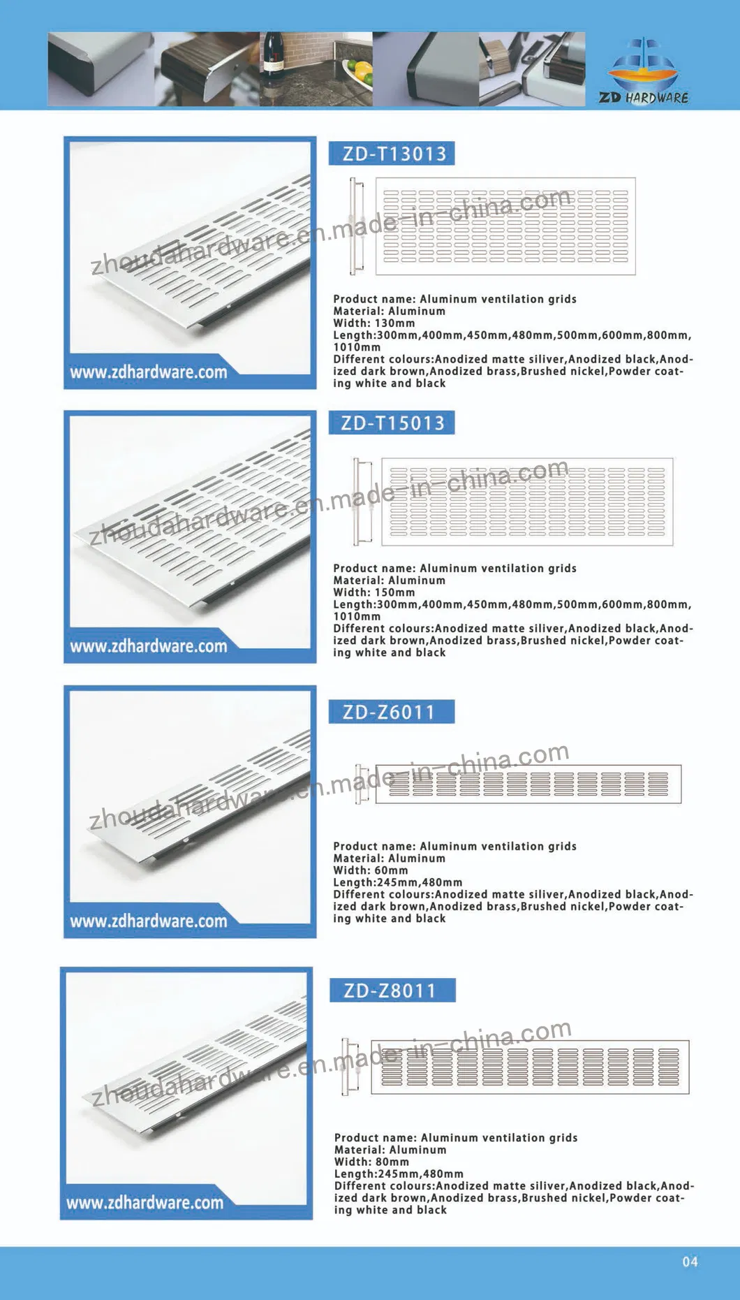 Cabinet Ventilation Grids / Aluminum Ventilation Grilles
