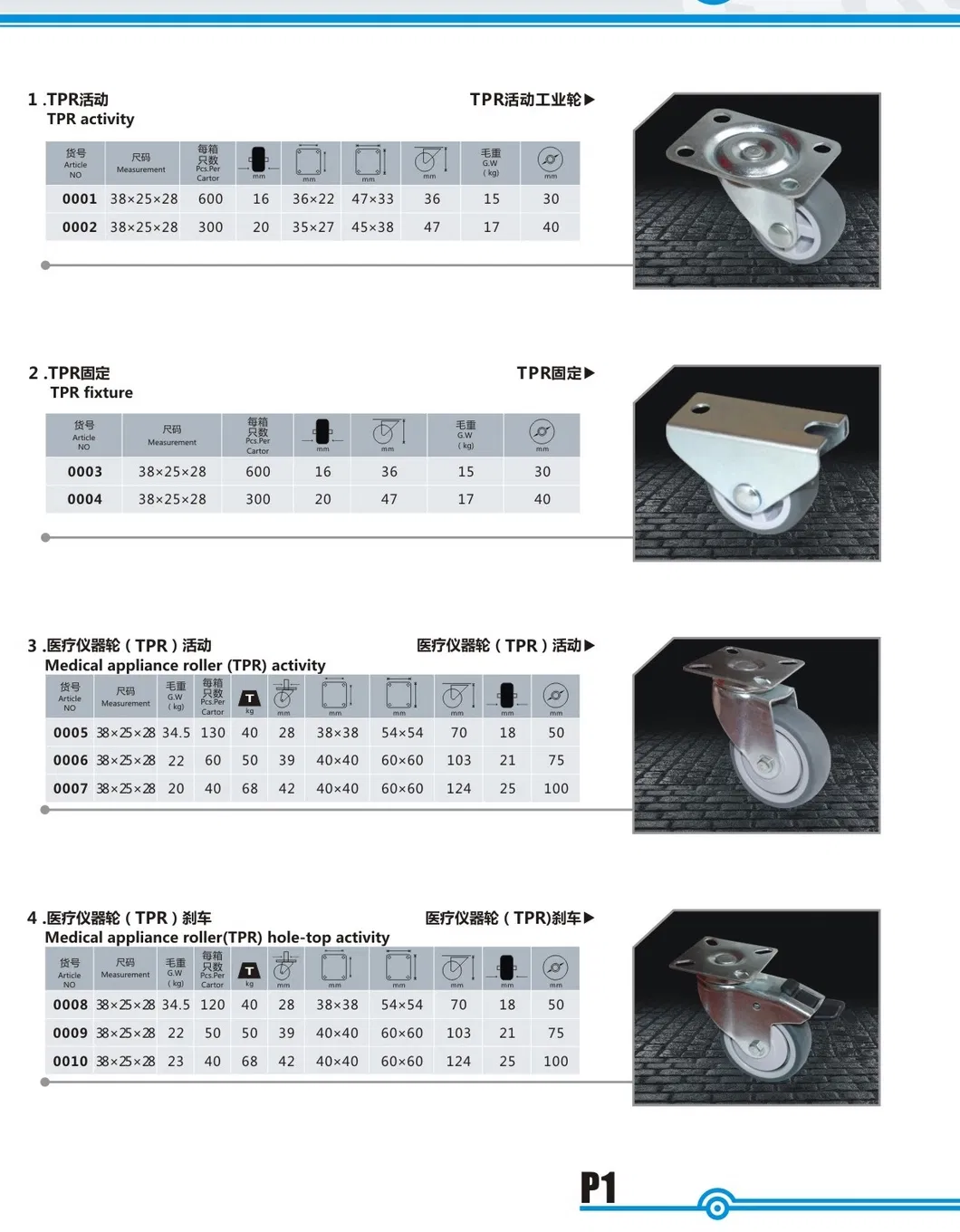 40mm Soft Rubber Wheel Castors Furniture Caster Without Brake