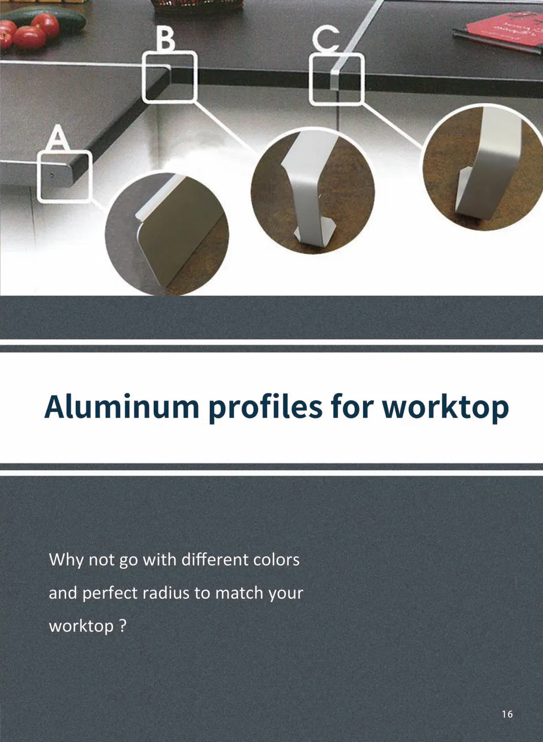 28mm Aluminum Worktop Profile Countertop Fittings Furniture Hardware Manufacturer