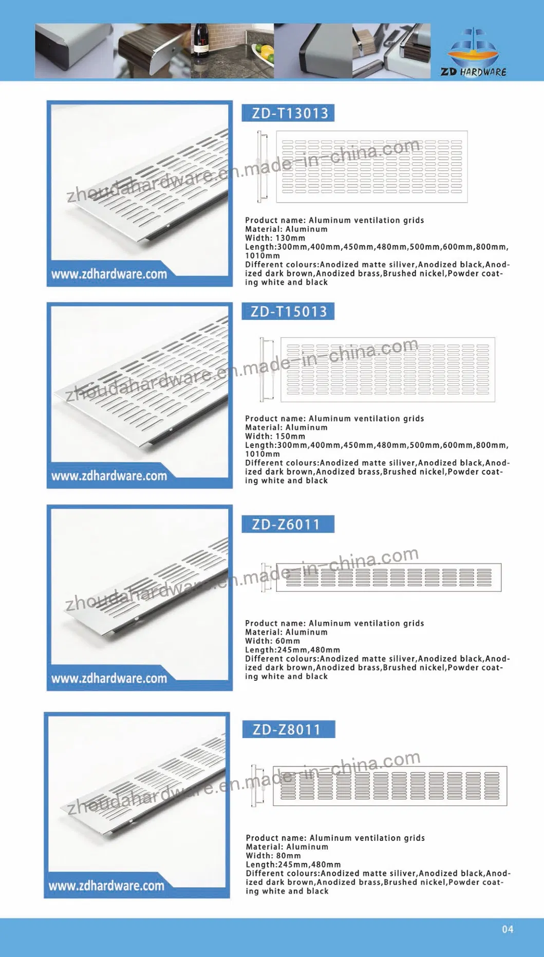 Aluminum Air Vents Grids Profiles Kitchen Cabinet Ventilation Grills
