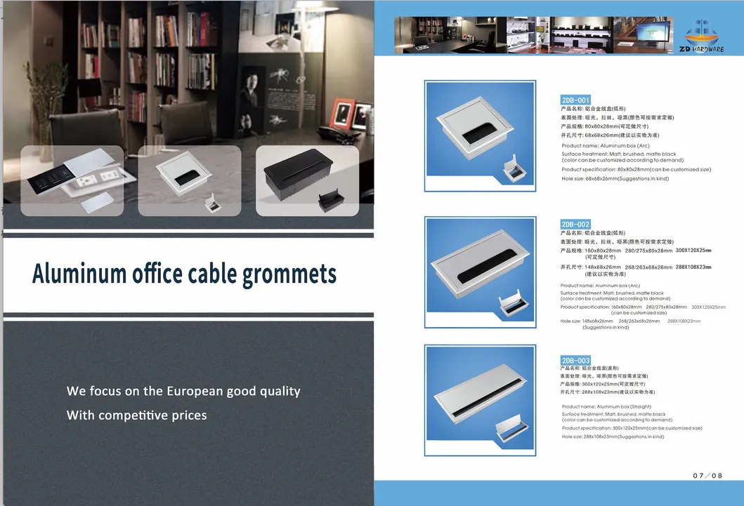 Black Aluminum Office Desk Wire Box Cable Grommet Computer Table Cable Outlet Box Hardware