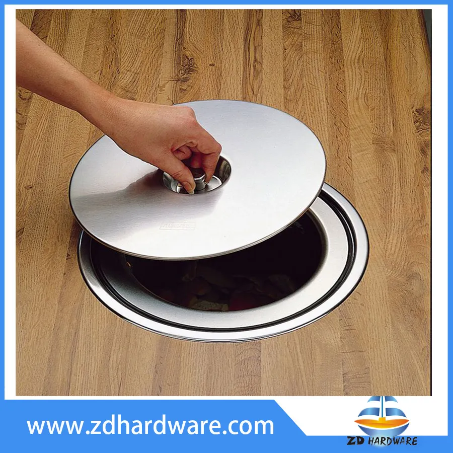 Plastic Body Stainless Steel Cover Bin Kitchen Worktop Bins Countertop Wast Bin