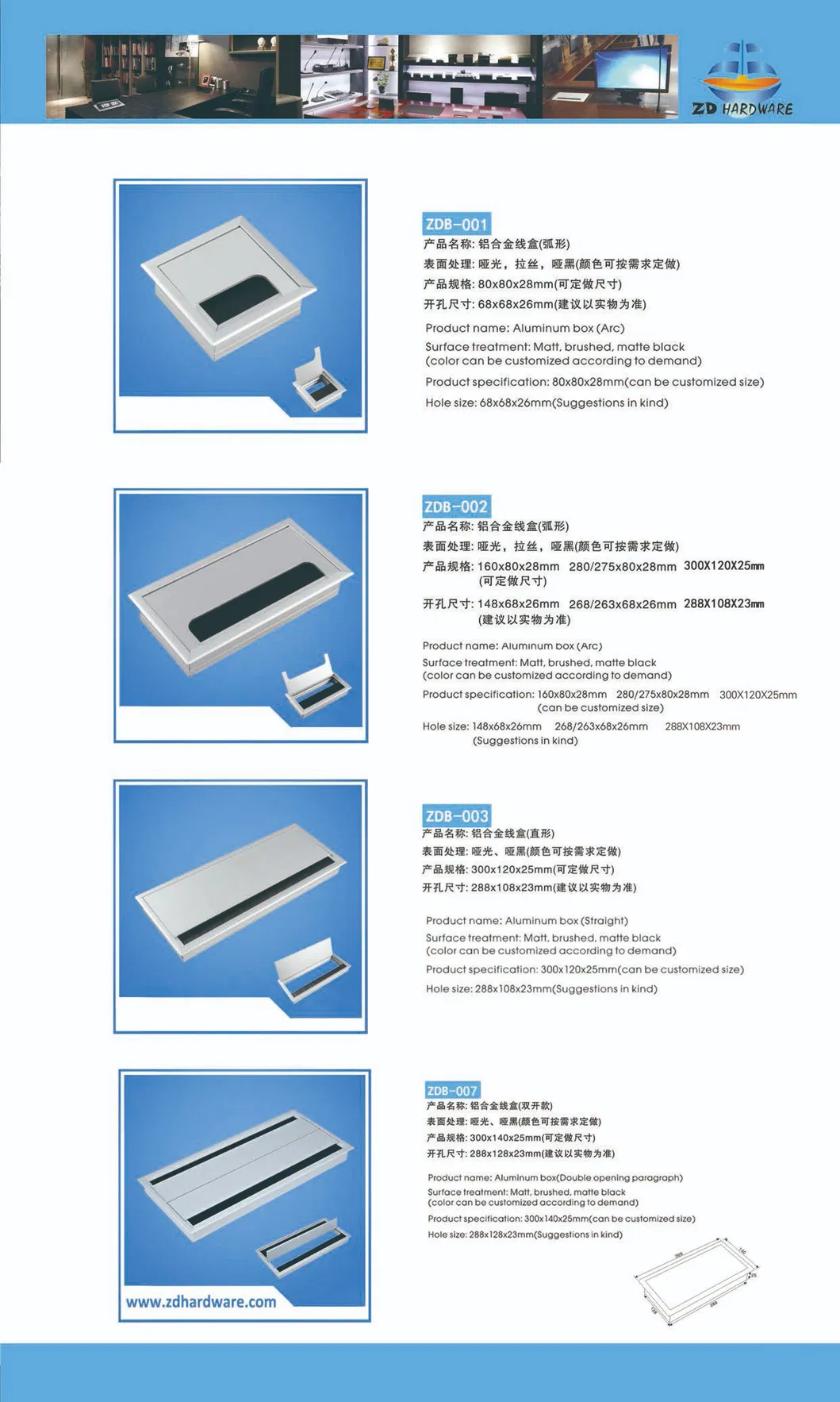 Aluminum Cable Outlet Box / Office Desk Cable Grommet