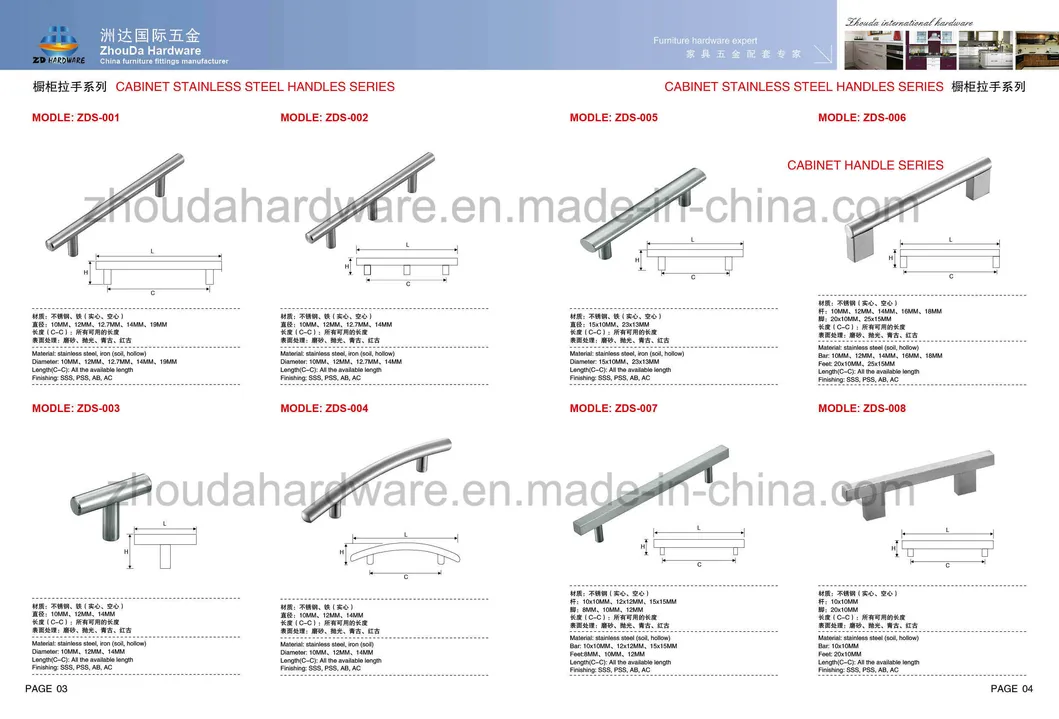 Modern Stainless Steel Cabinet Pulls Kitchen Knobs Brushed Finish