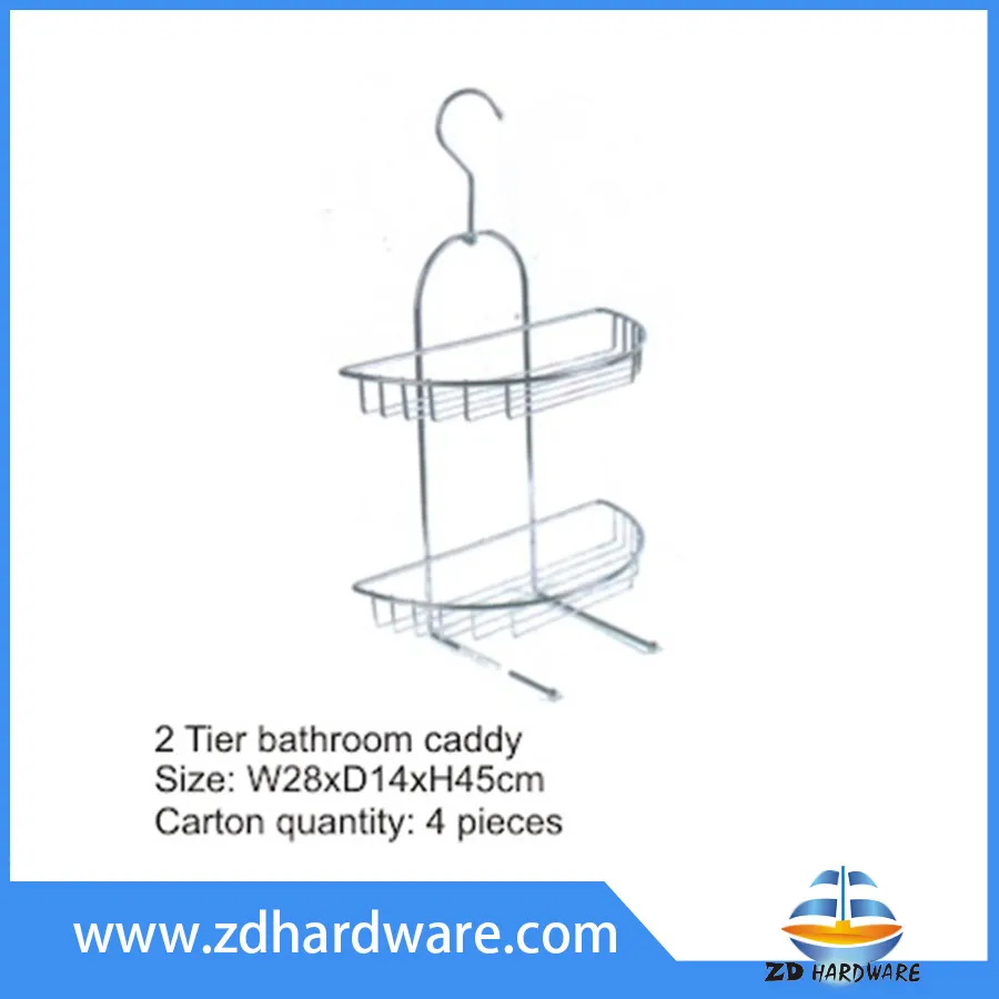 2 Tier Bathroom Hook Hanging Caddy Shower Shelf Baskets Chrome Hardware Fittings