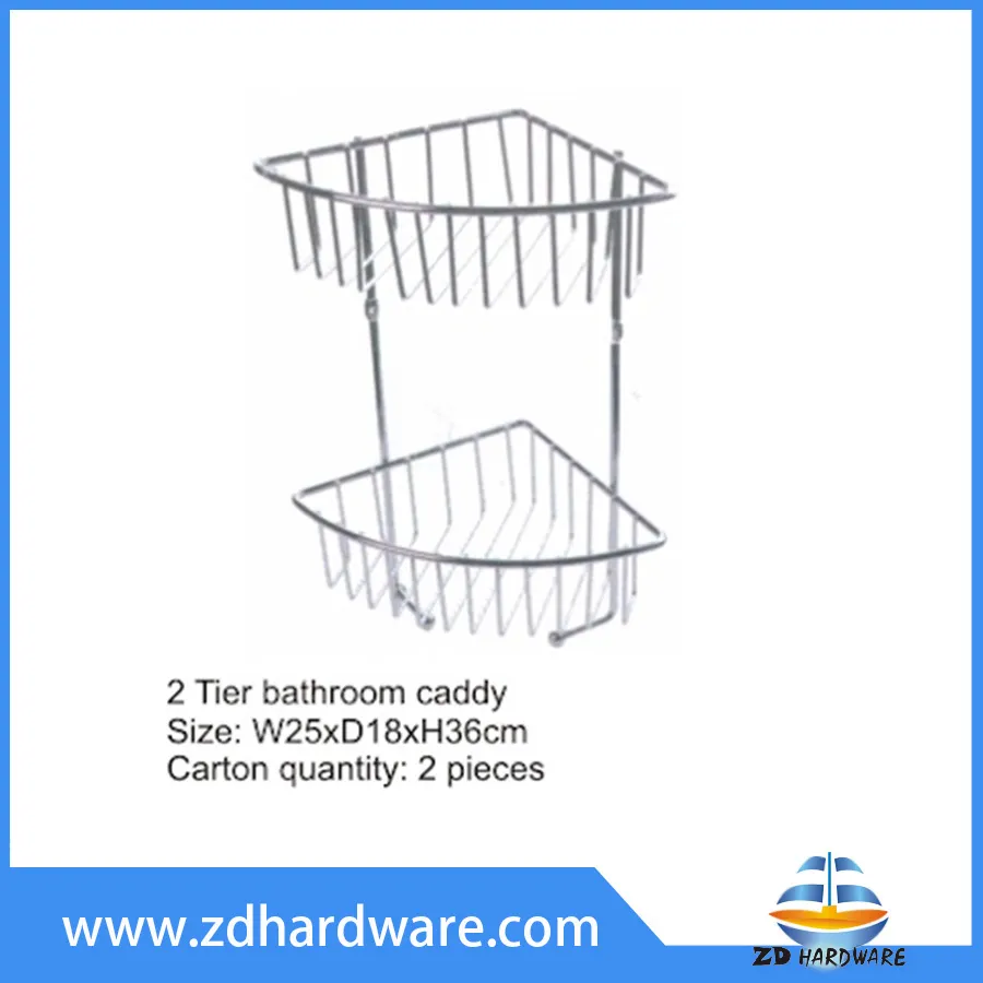 2 Tier Bathroom Caddy Corner Baskets Chrome Shampoo Racks Fittings Wire Ware