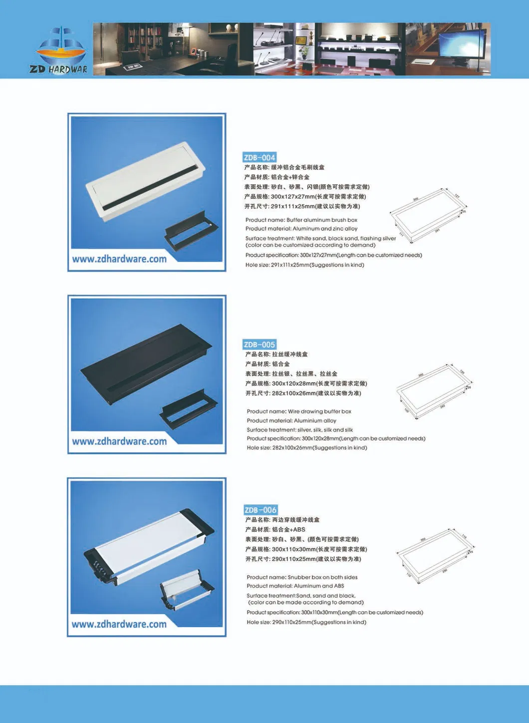 Buffer Aluminium Brush Cable Box Snubber Wire Box