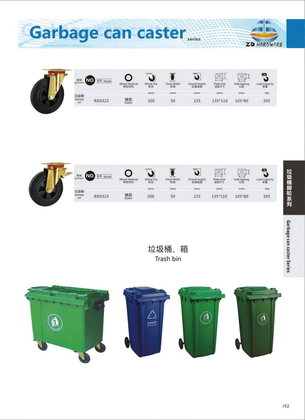 Trash Bin Wheel Caster Garbage Can Caster with Brake