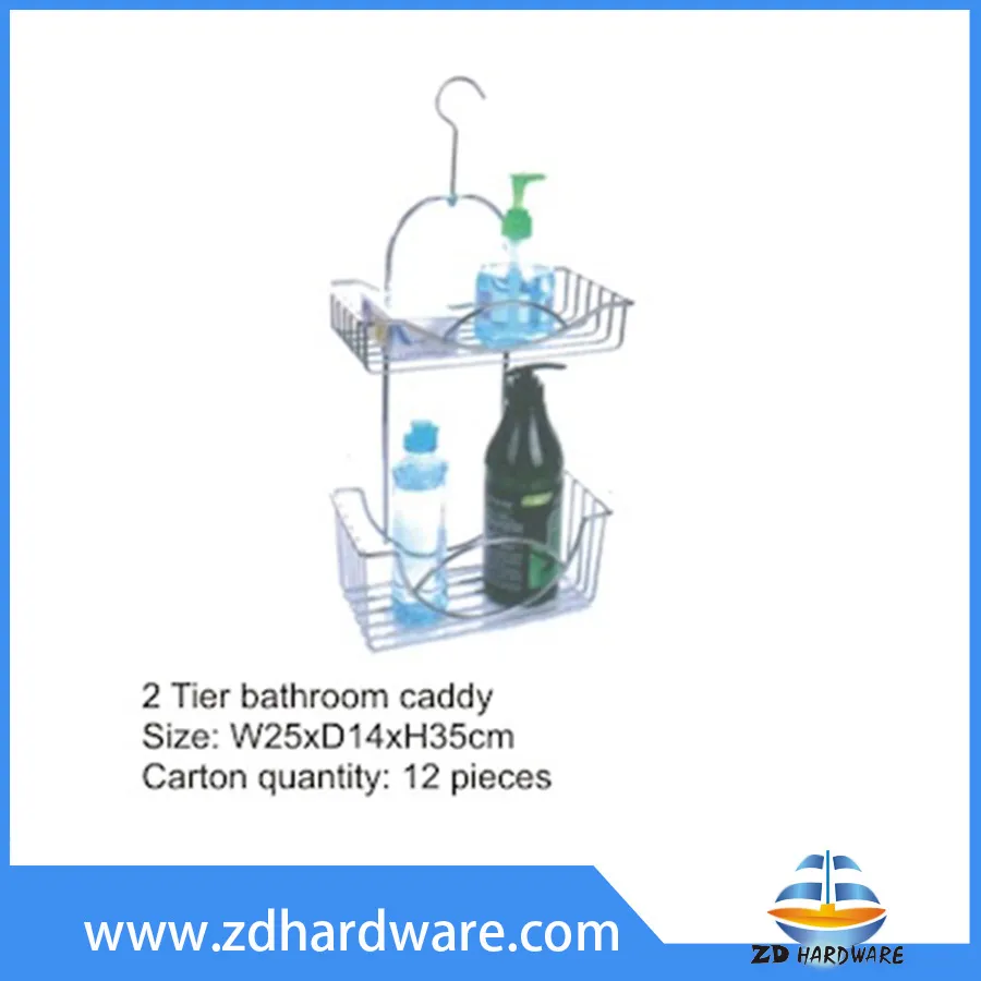 2 Tier Bathroom Caddy Hanging Hook Shower Baskets Shampoo Holder Rack